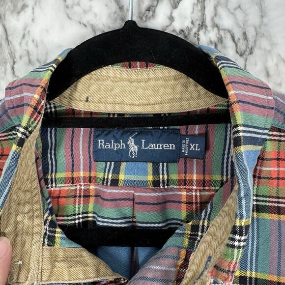 VTG Ralph Lauren Mens Button Down Shirt Plaid Western Oxford Pony Logo XL Cotton - Picture 3 of 4